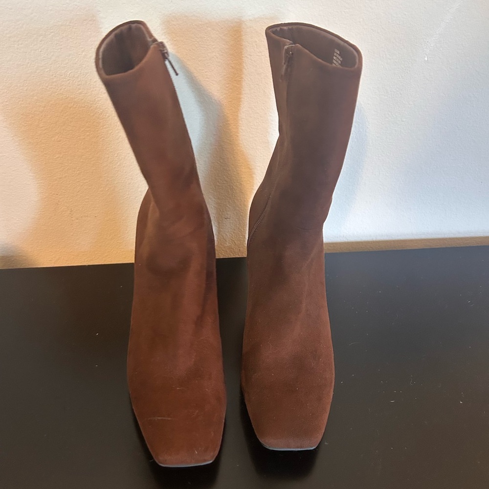 JustFab Brown Heeled Boots with Chunky Heel